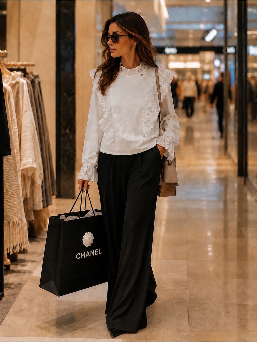Roberta Biagi White Ruffle & Lace Back Long Sleeve Blouse